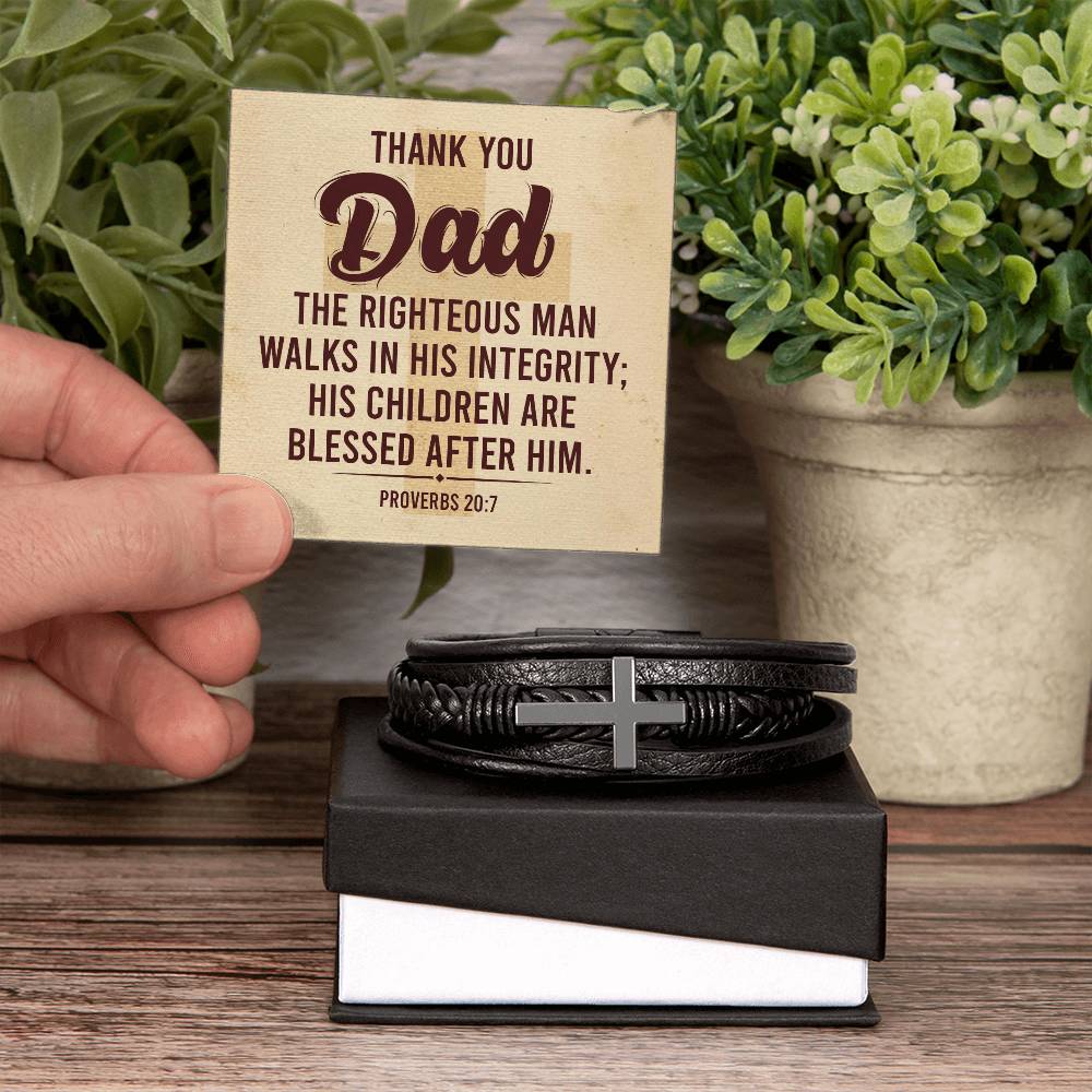 Proverbs 20:7 – Leather Cross Bracelet