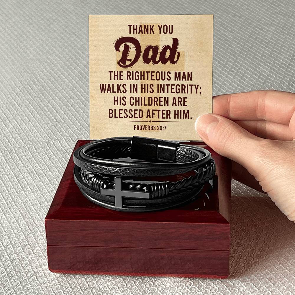 Proverbs 20:7 – Leather Cross Bracelet